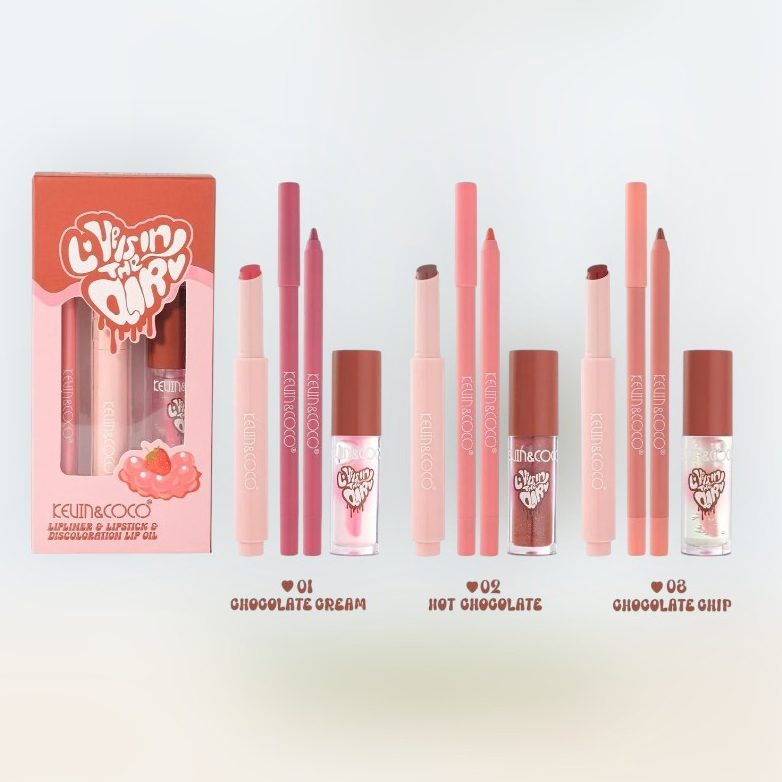 Kevin&Coco Set Machiaj Buze 3-in-1, Efect Hidratant si Volum, Ruj 2.5g, Creion 1.5g, Luciu 2.8g, Nuanta 03 Chocolate Chip
