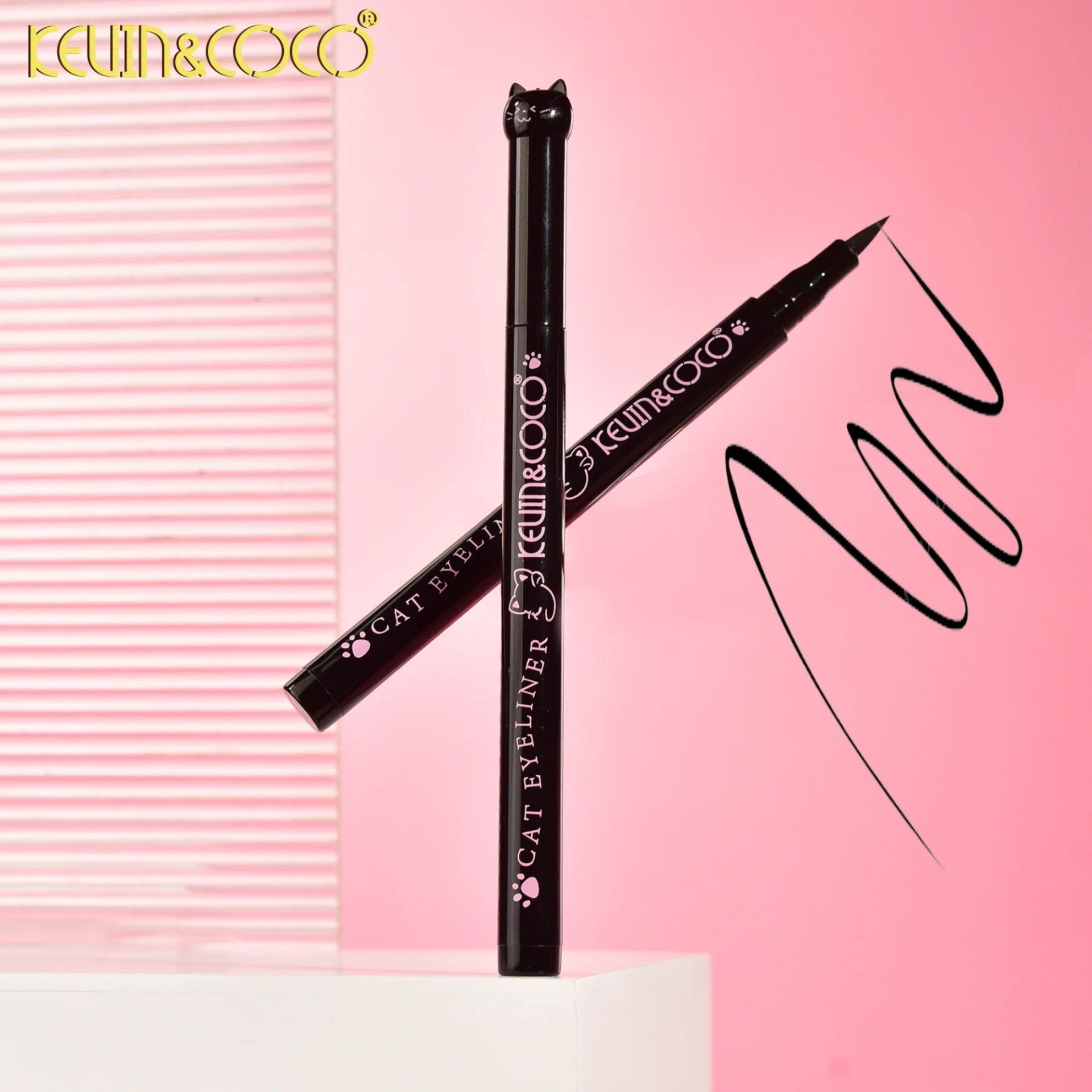 Kevin & Coco Set Machiaj Mascara si Tus de Ochi Lichid, Rezistent la Apa, Design Labuta de Pisica, Efect Volum si Alungire, Negru Intens, 10 ml, 2 Piese