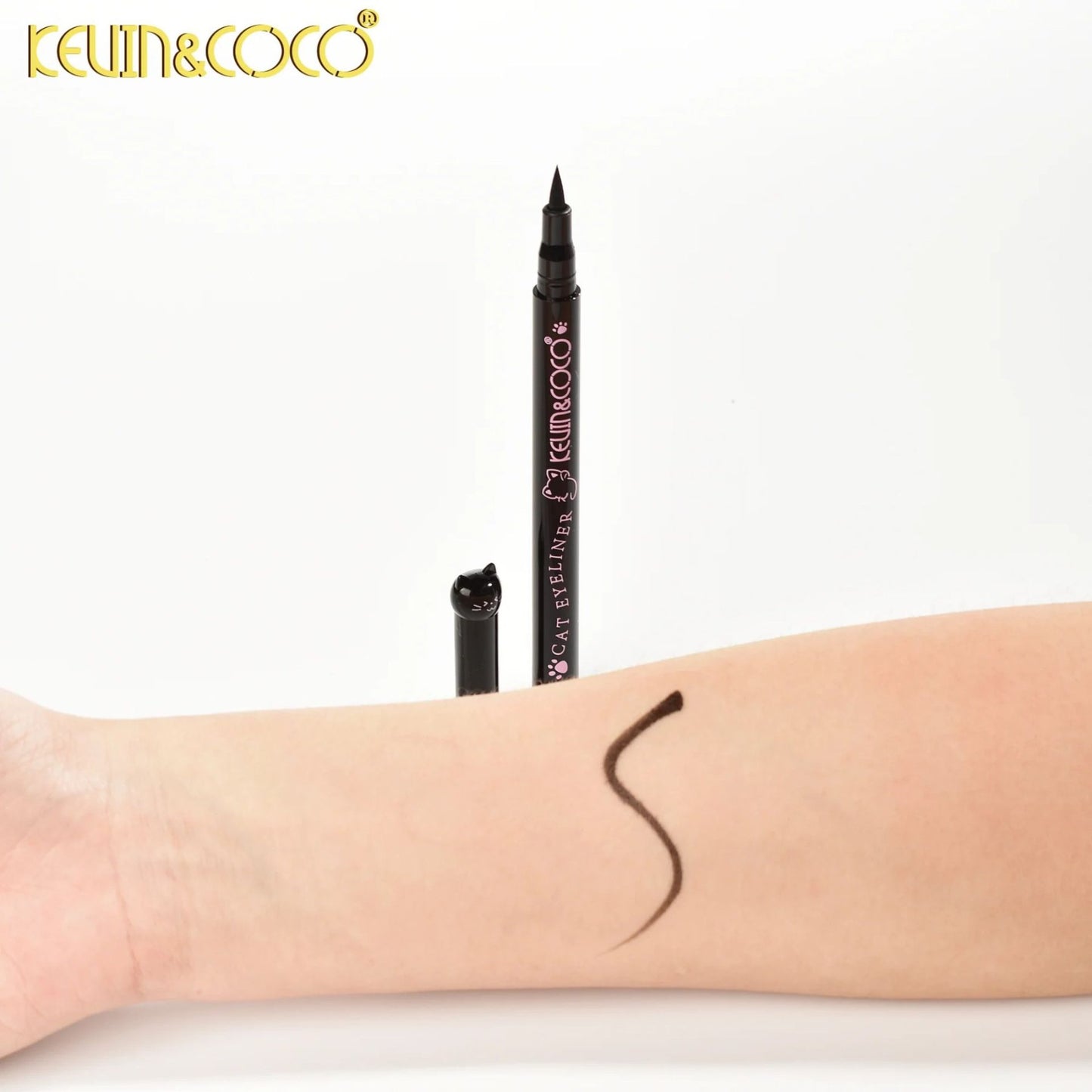 Kevin & Coco Set Machiaj Mascara si Tus de Ochi Lichid, Rezistent la Apa, Design Labuta de Pisica, Efect Volum si Alungire, Negru Intens, 10 ml, 2 Piese