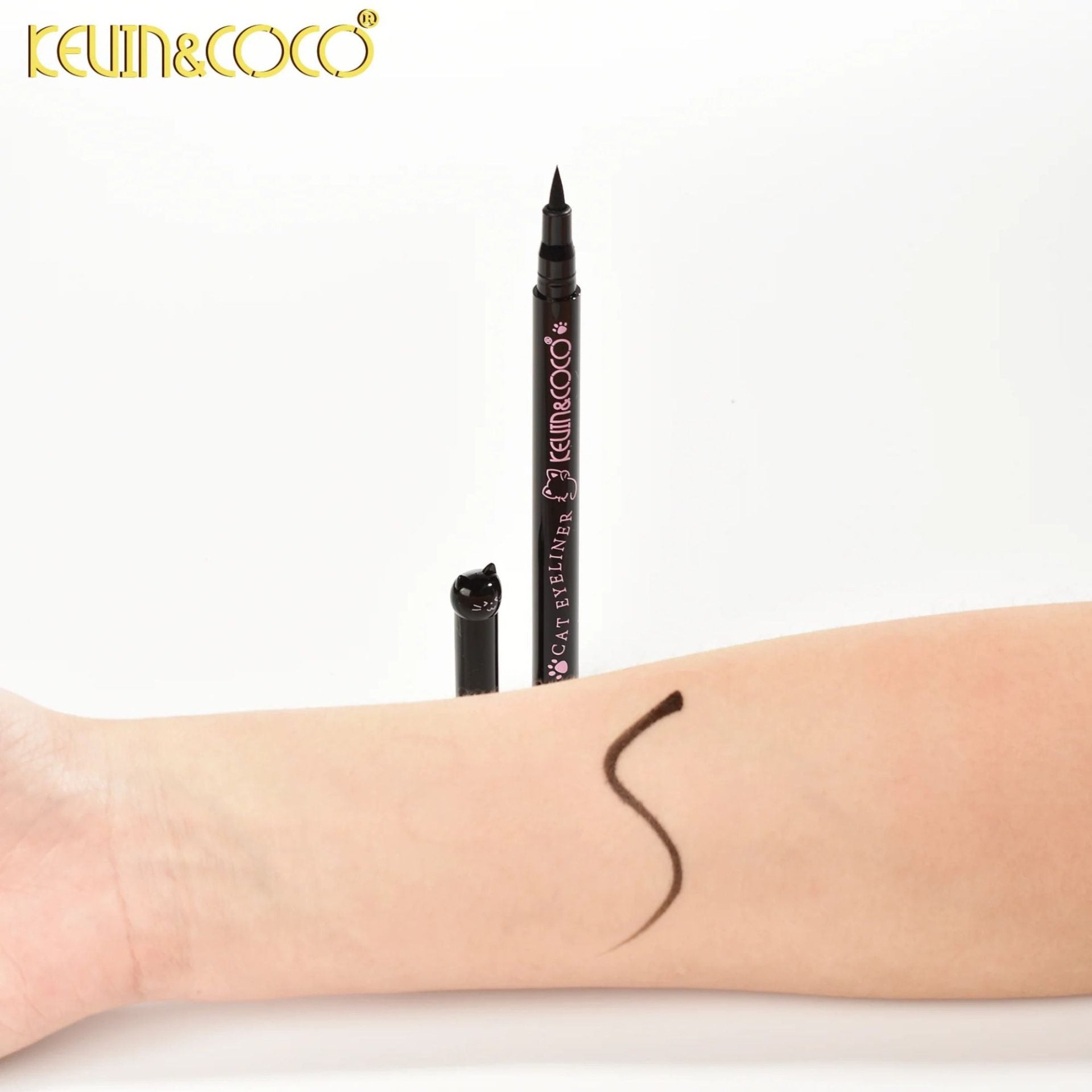 Kevin & Coco Set Machiaj Mascara si Tus de Ochi Lichid, Rezistent la Apa, Design Labuta de Pisica, Efect Volum si Alungire, Negru Intens, 10 ml, 2 Piese