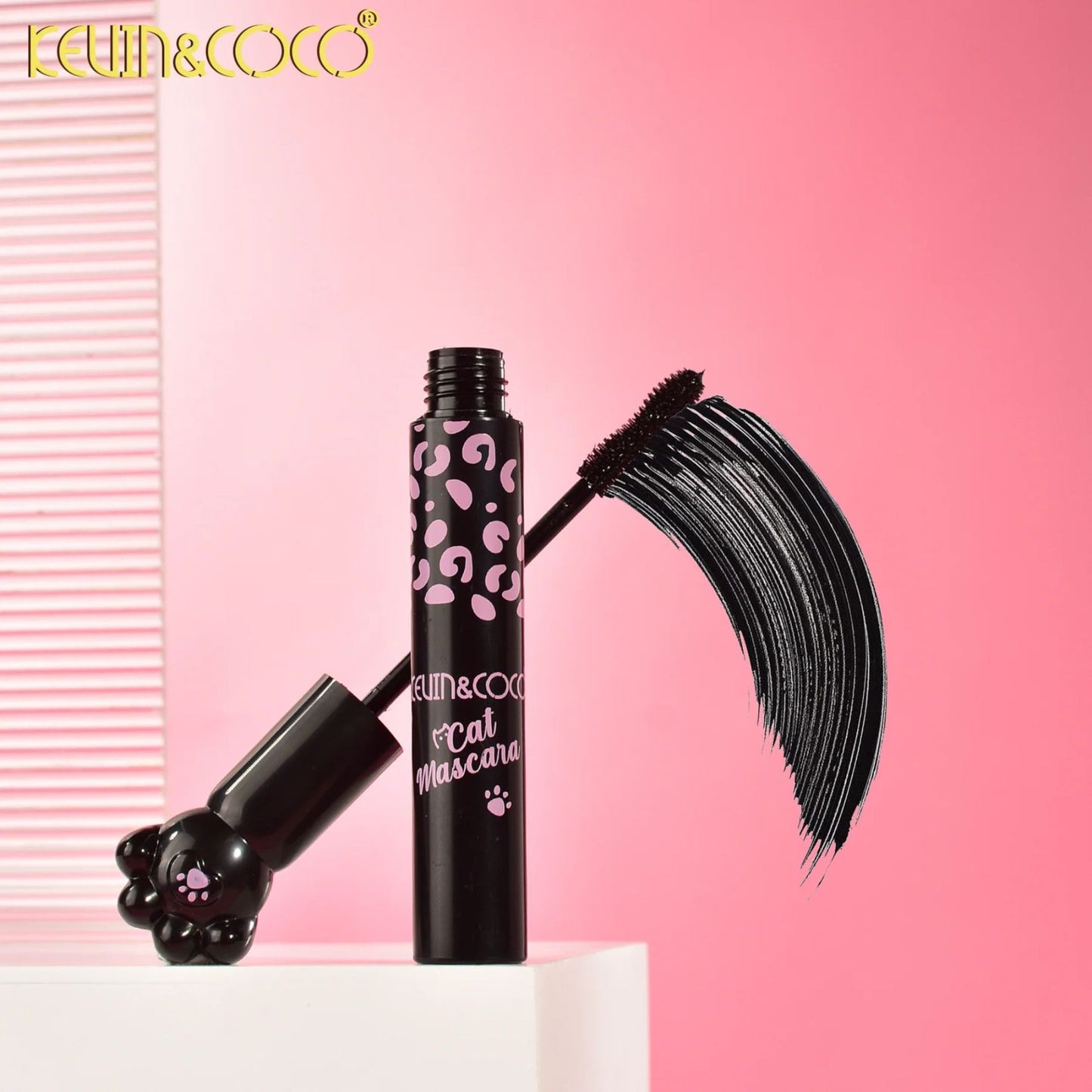 Kevin & Coco Set Machiaj Mascara si Tus de Ochi Lichid, Rezistent la Apa, Design Labuta de Pisica, Efect Volum si Alungire, Negru Intens, 10 ml, 2 Piese