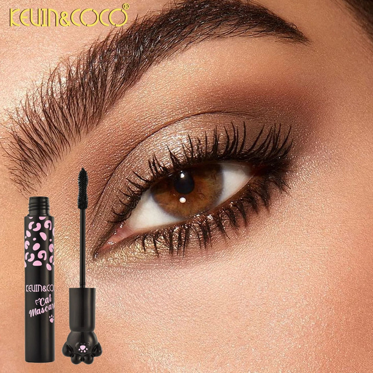 Kevin & Coco Set Machiaj Mascara si Tus de Ochi Lichid, Rezistent la Apa, Design Labuta de Pisica, Efect Volum si Alungire, Negru Intens, 10 ml, 2 Piese