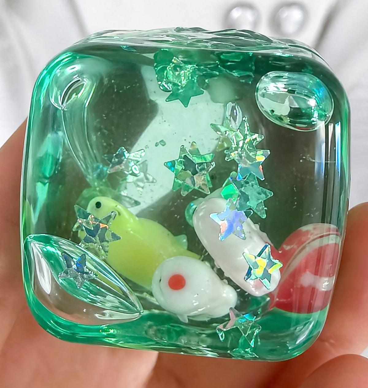 Cub Fidget 3D, Jucarie Antistres cu Revenire Lenta, Model Cub de Scoici pentru Relaxare si Concentrare, Termoplastic, 3x3x3 cm, 80 g, Turcoaz/Verde