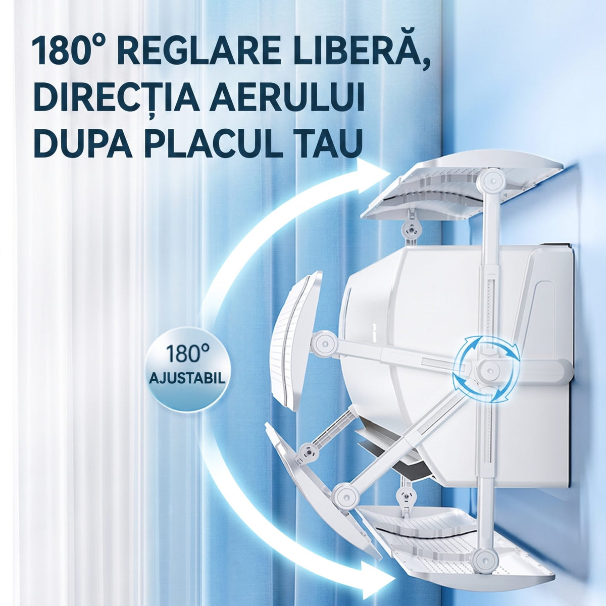 Deflector Aer Conditionat Universal, Protectie Flux Aer Rece, Ajustabil 180 Grade, Plastic, 106 x 18 cm, Alb