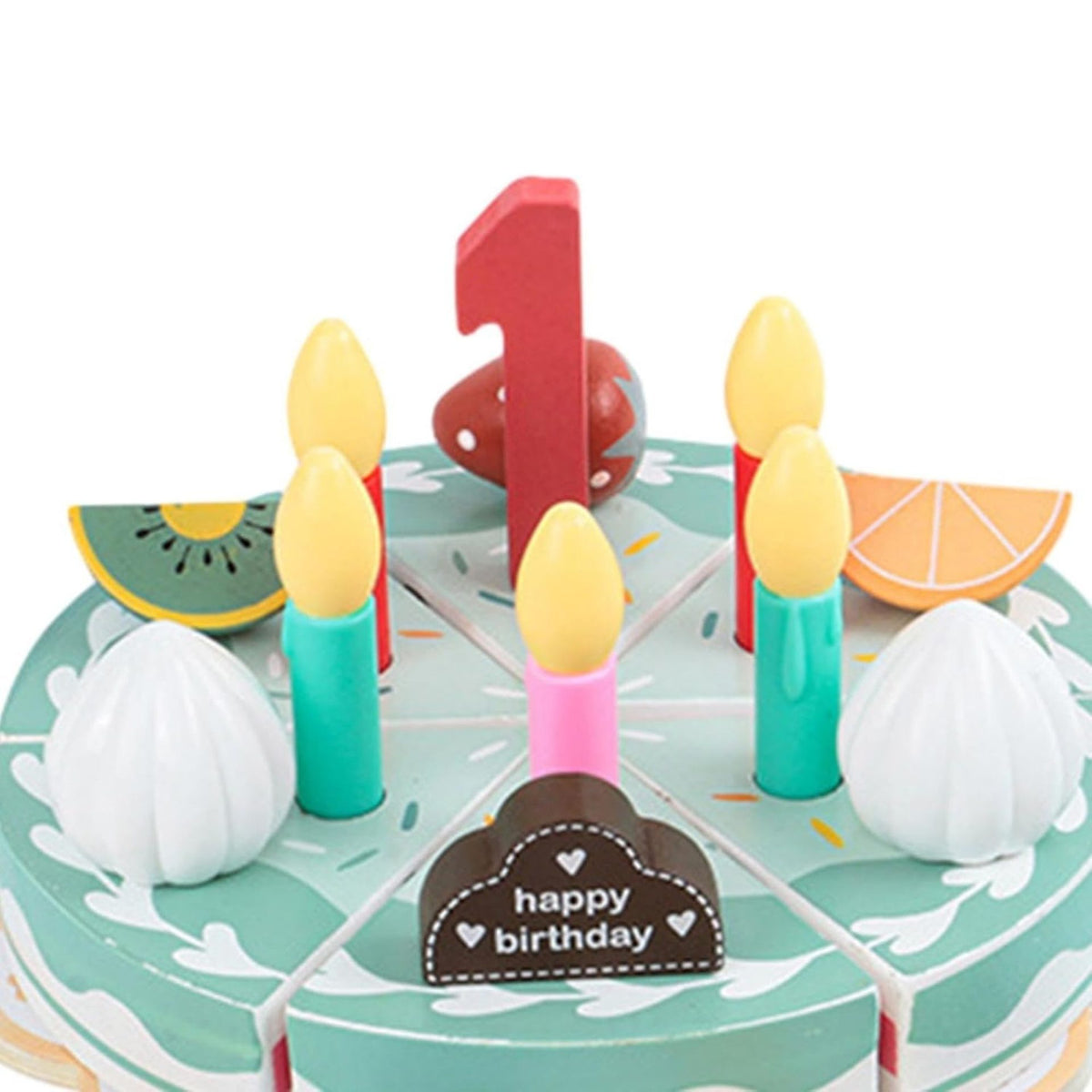 Jucarie Educativa Montessori, Tort Aniversar Interactiv cu Scai pentru Taiat, Set de Joaca din Lemn cu Cifre 1-5 si Accesorii, Dezvoltare Motricitate, 3 Ani+, Multicolor, 17 Piese