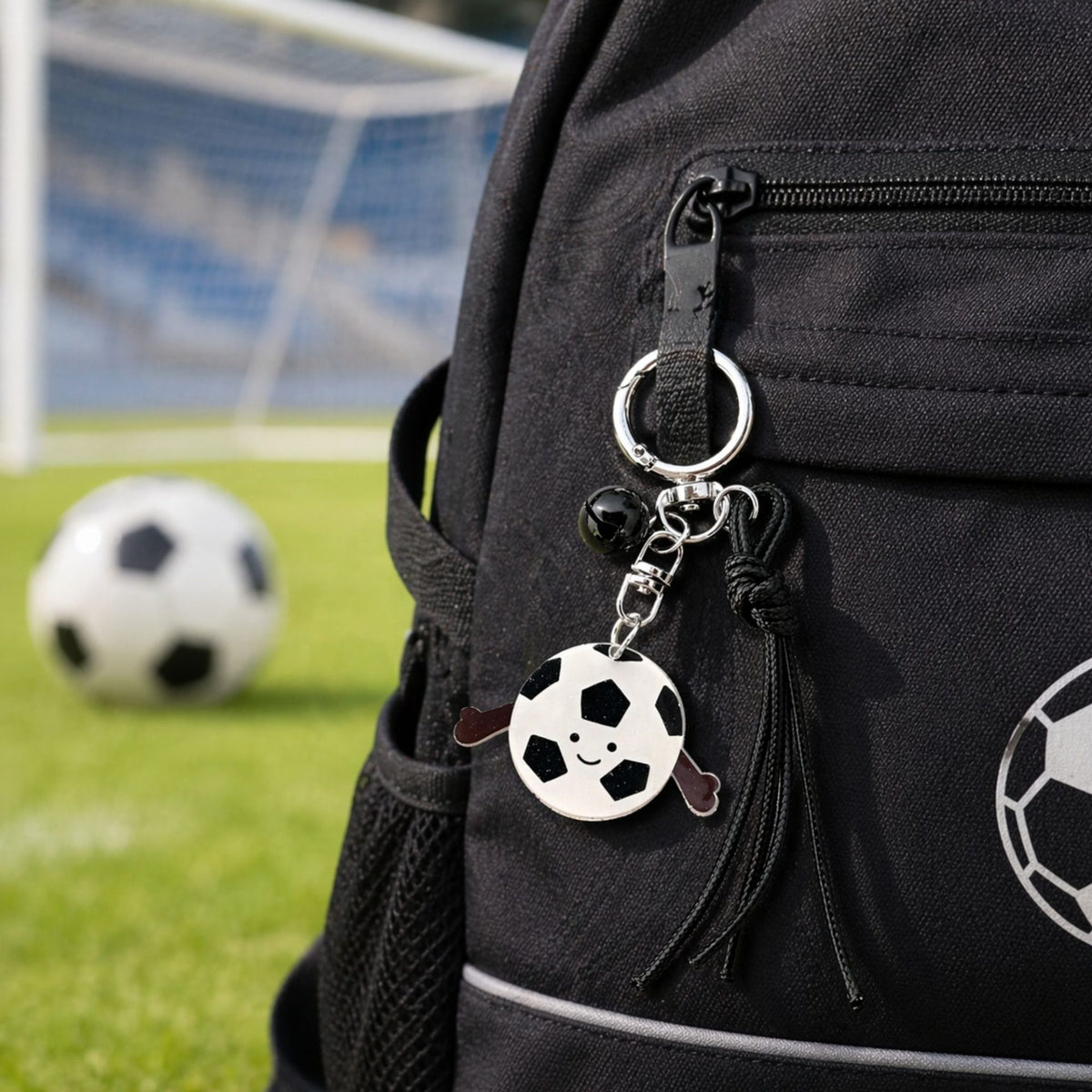 Breloc Chei Minge De Fotbal, Pandantiv Tematic Cupa Mondiala Pentru Rucsac Si Geanta, Material Acril Rezistent, Alb/Negru