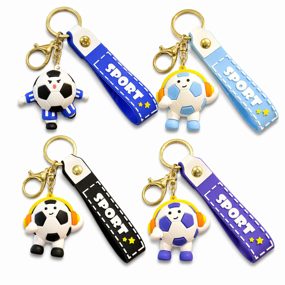Breloc Chei Minge de Fotbal cu Casti, Accesoriu Tematic Cupa Mondiala pentru Rucsac si Geanta, Material Acril, 50 g, Albastru