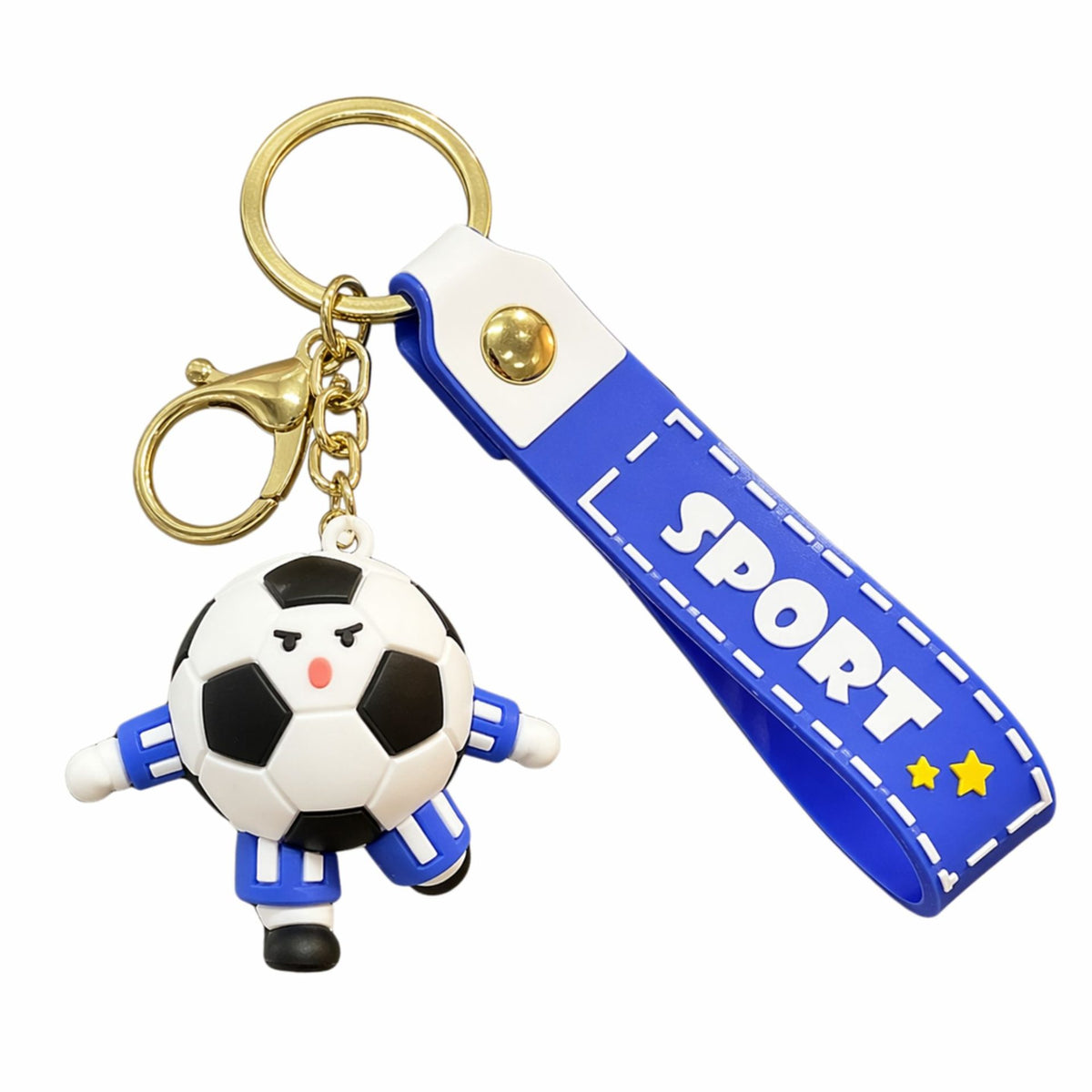 Breloc Chei Minge de Fotbal cu Casti, Accesoriu Tematic Cupa Mondiala pentru Rucsac si Geanta, Material Acril, 50 g, Albastru