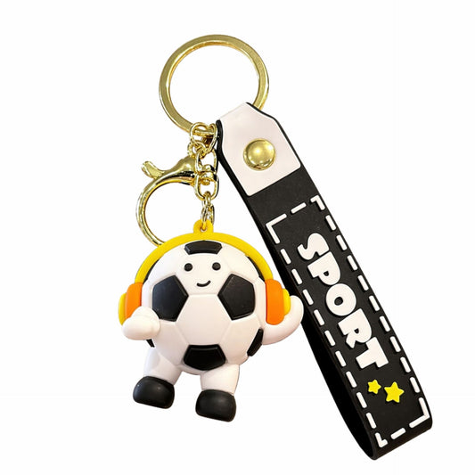 Breloc Chei Minge de Fotbal cu Casti, Accesoriu Decorativ Ghiozdan si Rucsac, Model Cupa Mondiala, Acril, 50 g, Negru