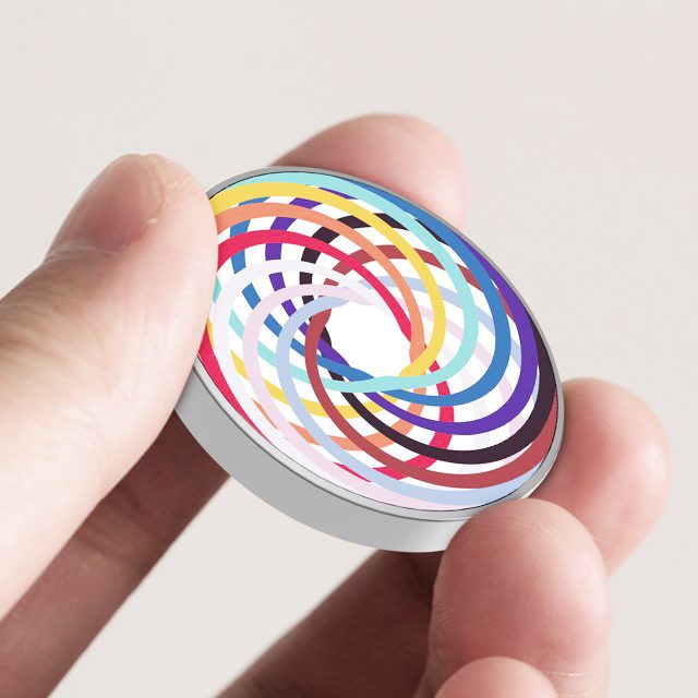 Spinner Giroscopic Metalic, Jucarie Rotativa Anti-stres cu Efect Optic de Spirala Hipnotica, Otel Inoxidabil, 3.8 x 0.6 cm, Multicolor