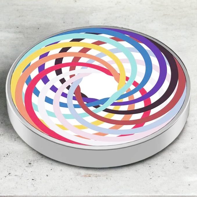 Spinner Giroscopic Metalic, Jucarie Rotativa Anti-stres cu Efect Optic de Spirala Hipnotica, Otel Inoxidabil, 3.8 x 0.6 cm, Multicolor