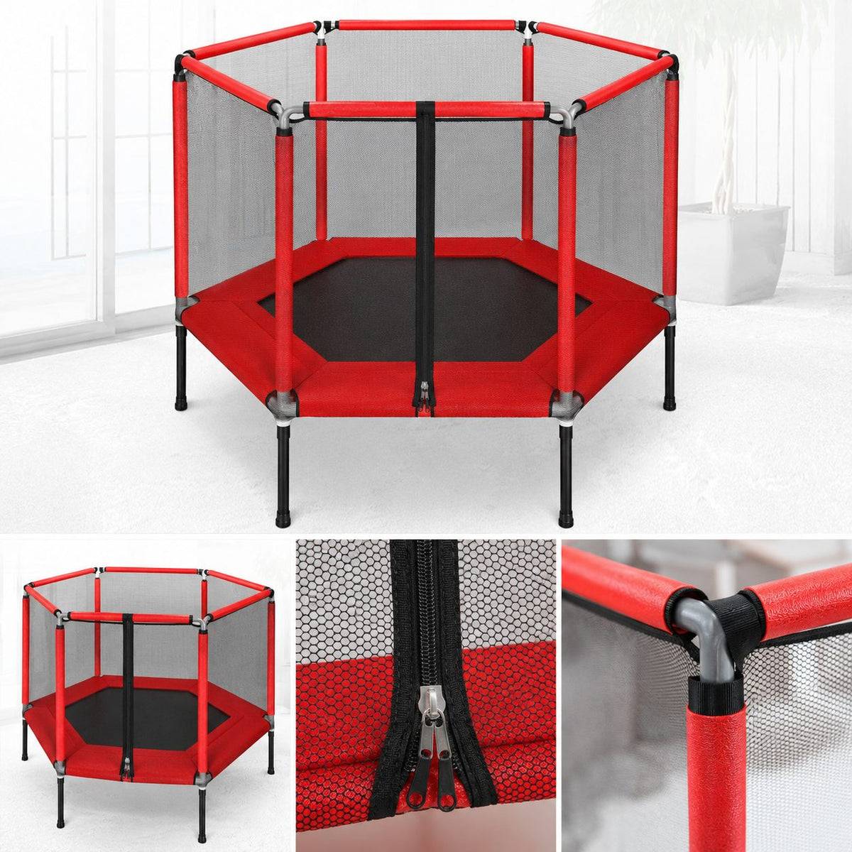 Trambulina De Gradina, Suport 100 kg, Nylon, 160x110 cm, Rosu