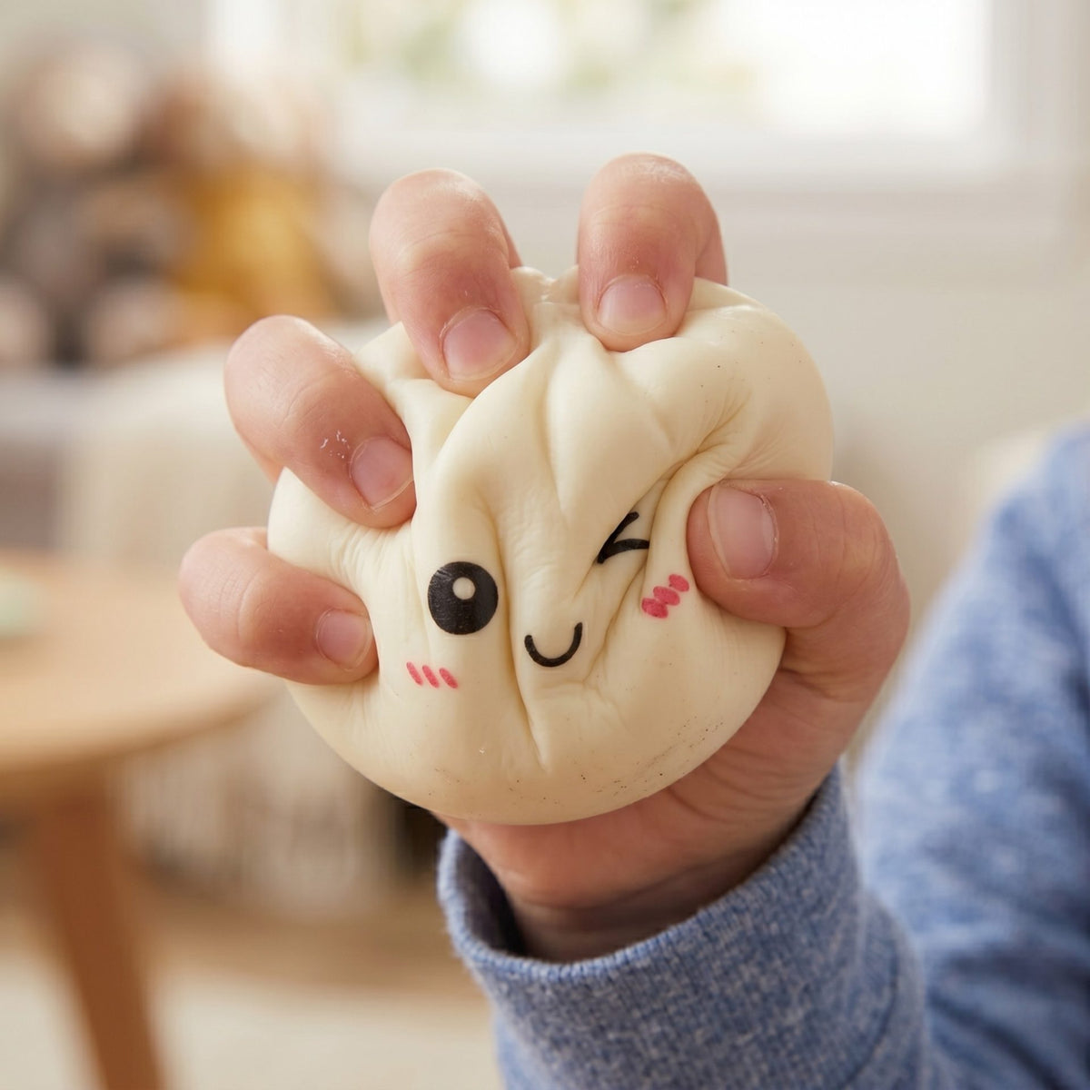 Jucarie Antistres Squishy Dumpling, Model Bao Bun cu Revenire Lenta, TPR Premium, 8.5 cm, Alb/Crem