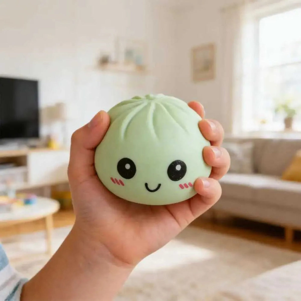 Jucarie Antistres Dumpling, Squishy Bao Bun cu Revenire Lenta, TPR Premium, 8.5 cm, Verde