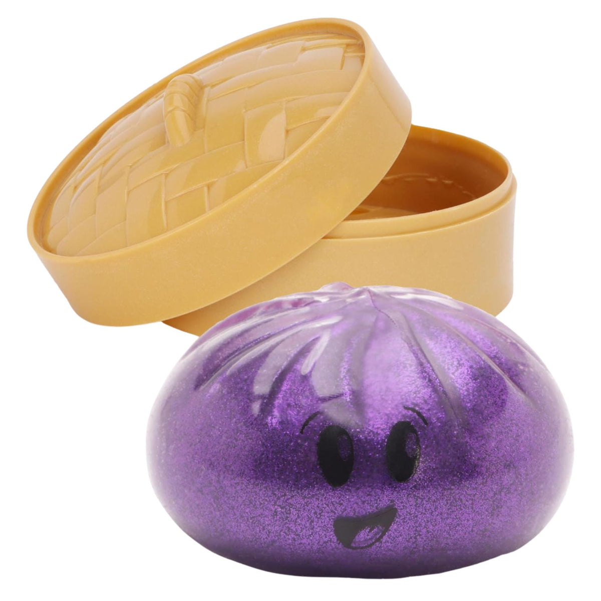 Jucarie Antistres Squishy Gigant, Model Emoji Dumpling cu Sclipici, Jucarie Senzoriala cu Revenire Lenta, Material Elastic Moale, 10 x 10 cm, Mov Violet