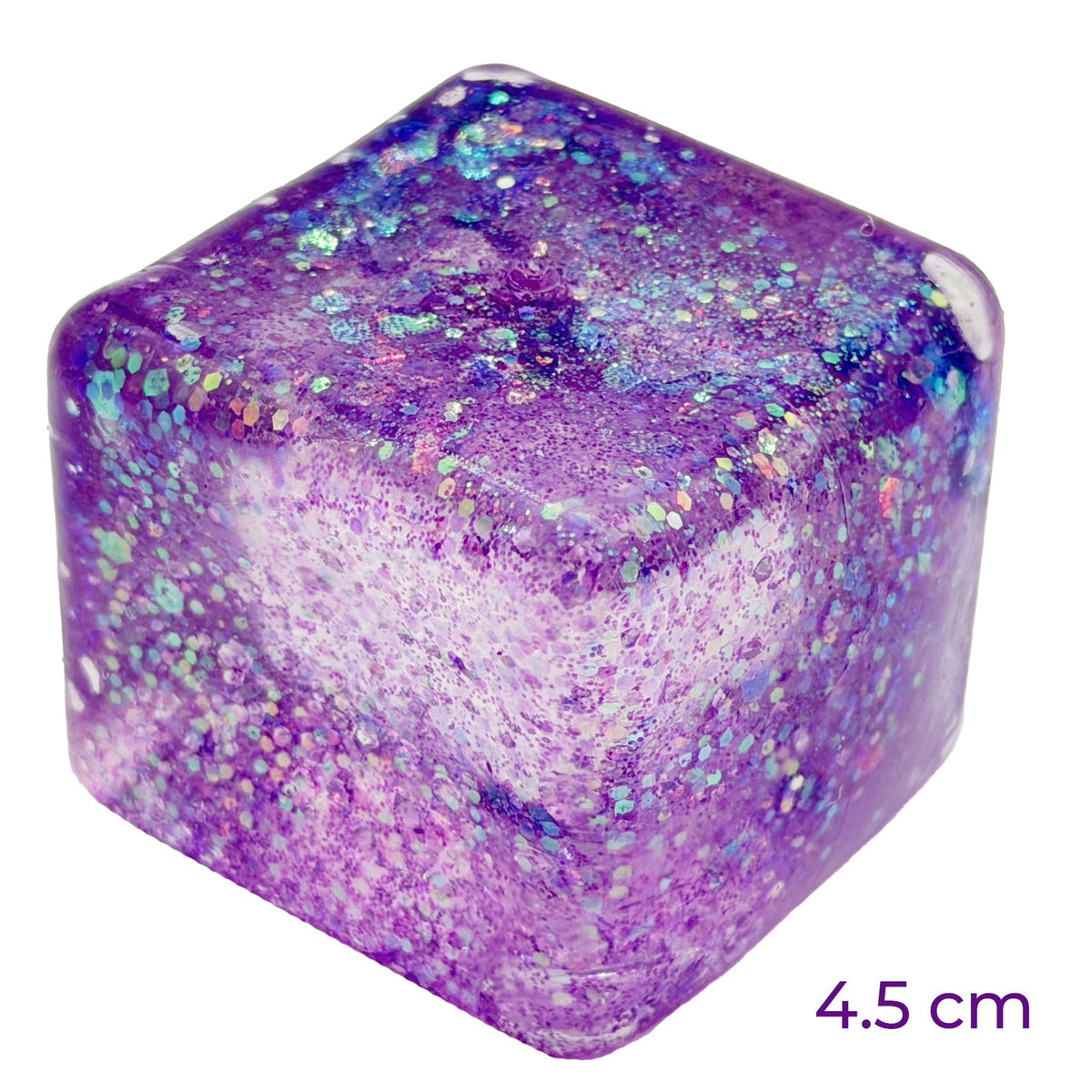 Jucarie Squishy Antistres, Model Ice Cube cu Sclipici, Termoplastic Elastic, 4.5x4.5 cm, Culoare Mix Surpriza