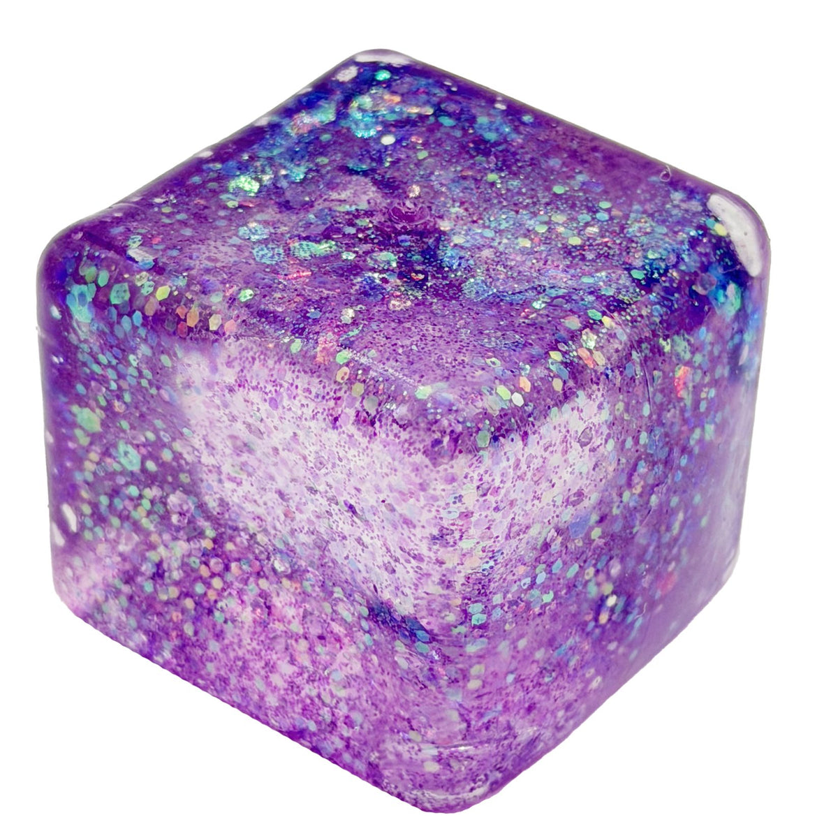 Jucarie Squishy Antistres, Model Ice Cube cu Sclipici, Termoplastic Elastic, 4.5x4.5 cm, Culoare Mix Surpriza