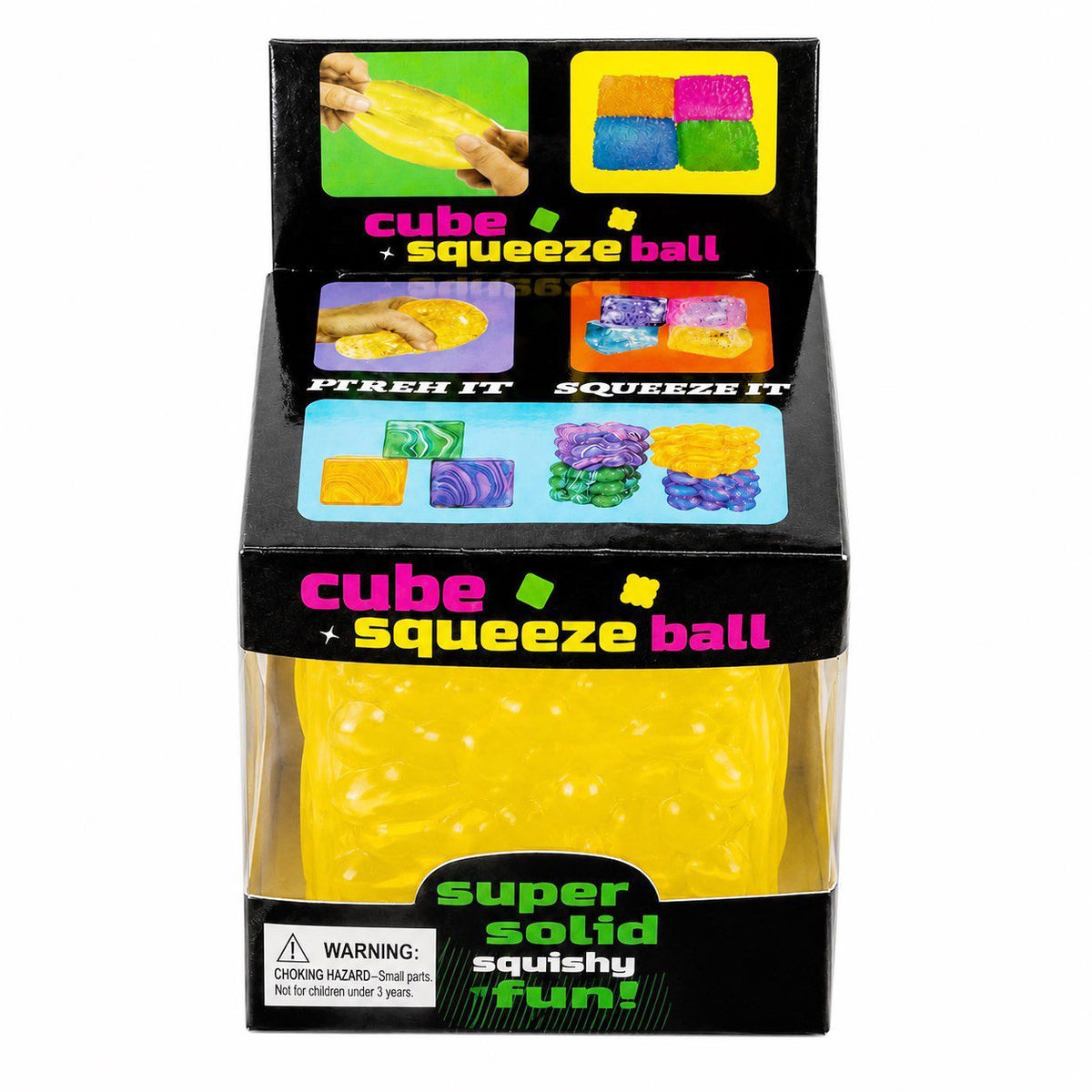 Jucarie Squishy Needoh Cub Fidget 3D, Antistres Senzorial Comprimabil, Termoplastic, 5x5x5 cm, Galben