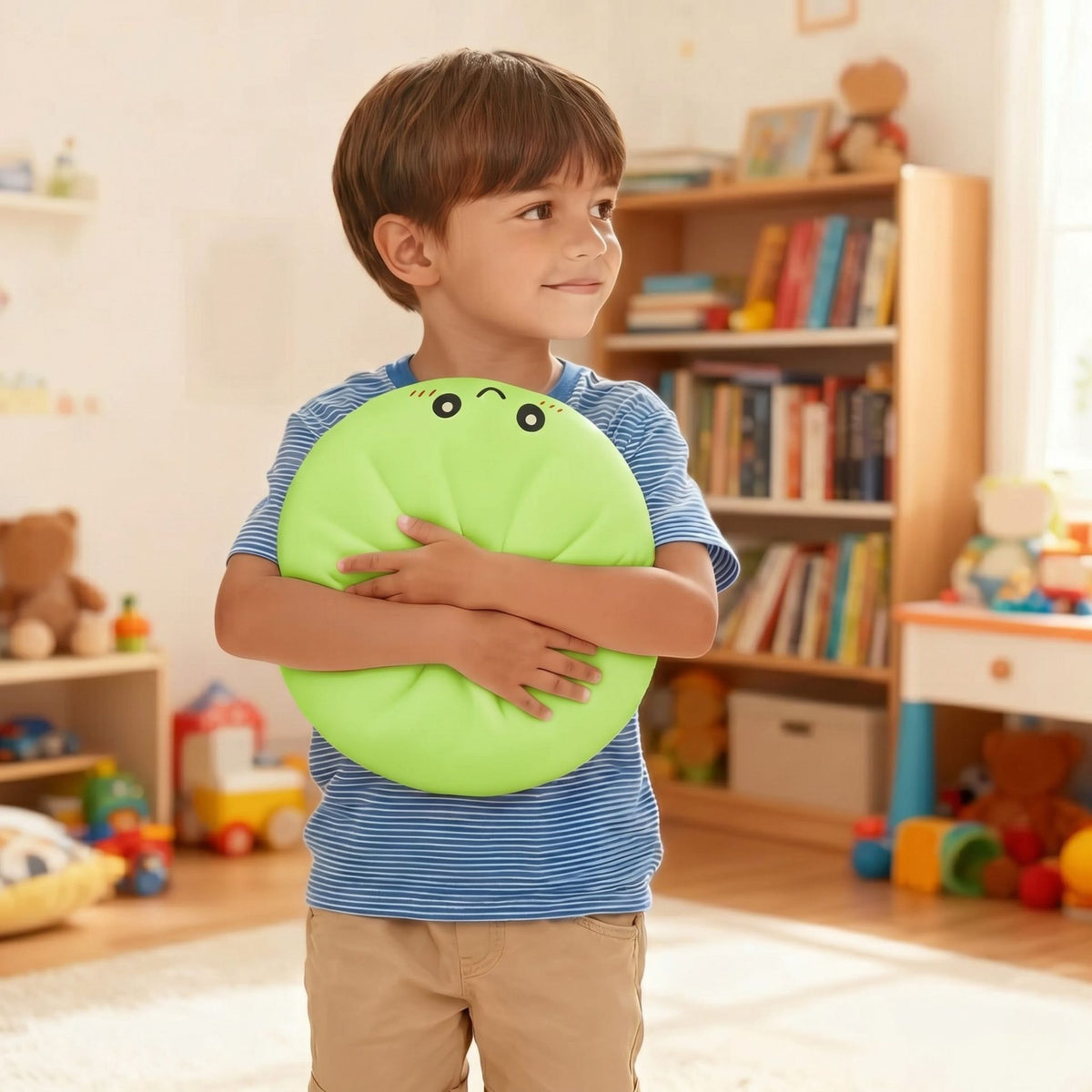 Jucarie Squishy Dumpling Antistres, Revenire Lenta cu Fata Zambitoare, Termoplast, 25 cm, 1000 g, Verde