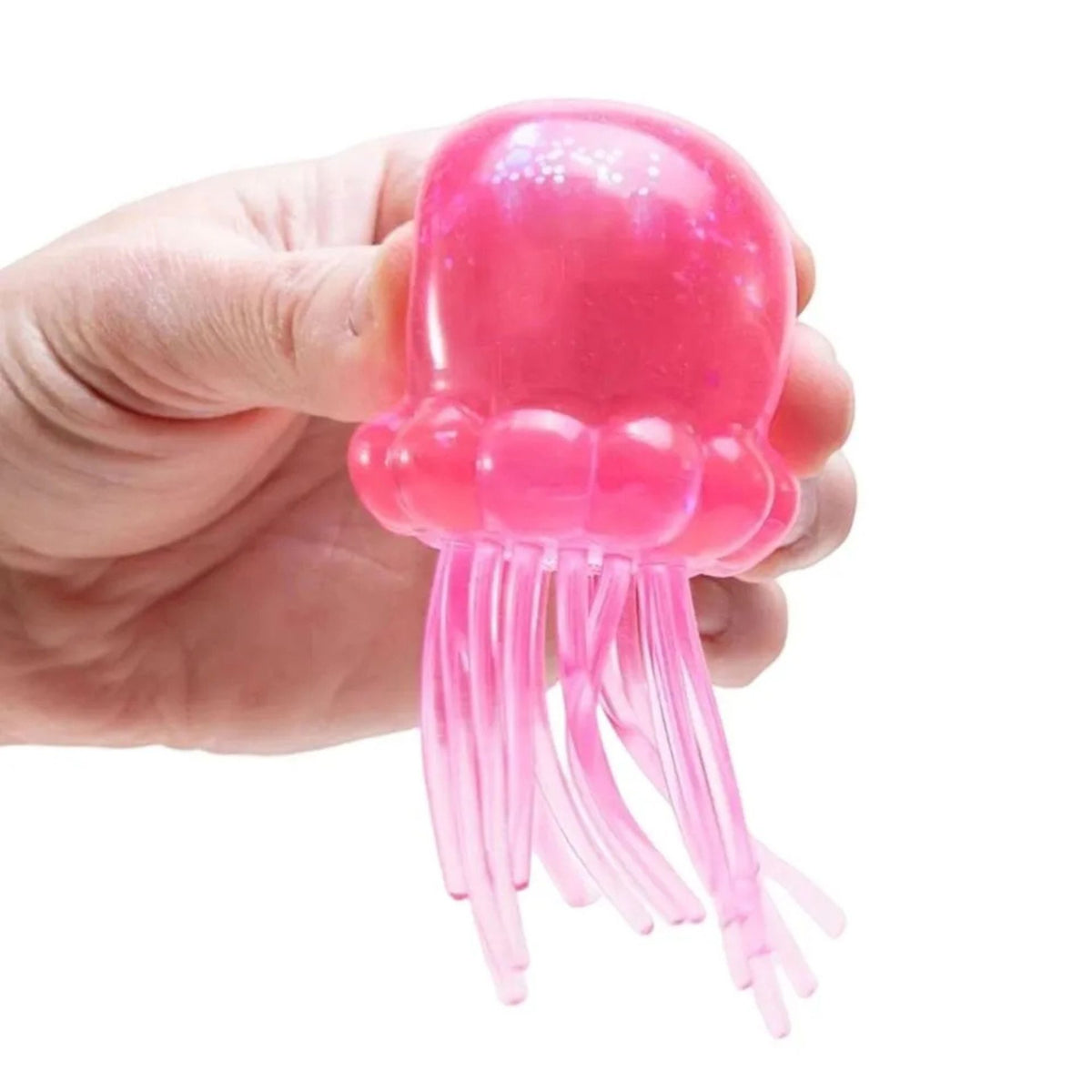 Jucarie Squishy Meduza, Antistres Senzoriala cu Revenire Lenta, Silicon Translucid cu Sclipici, 8x4.5 cm, Roz