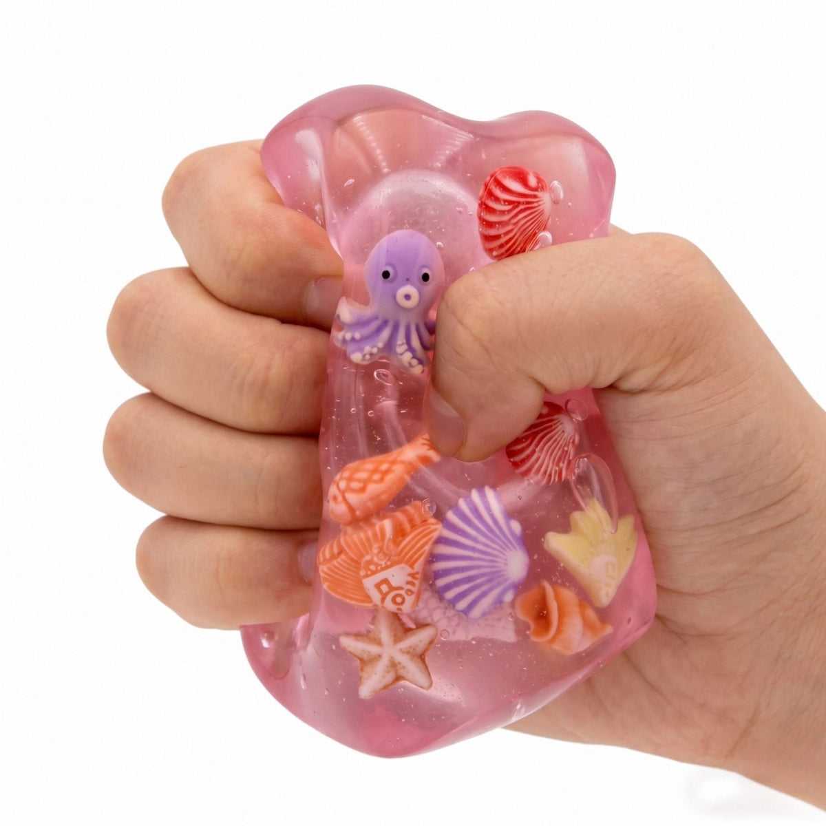 Jucarie Squishy Antistres Cub Fidget 3D, Model Ocean cu Scoici, Silicon Inalta Densitate, 5 cm, Roz