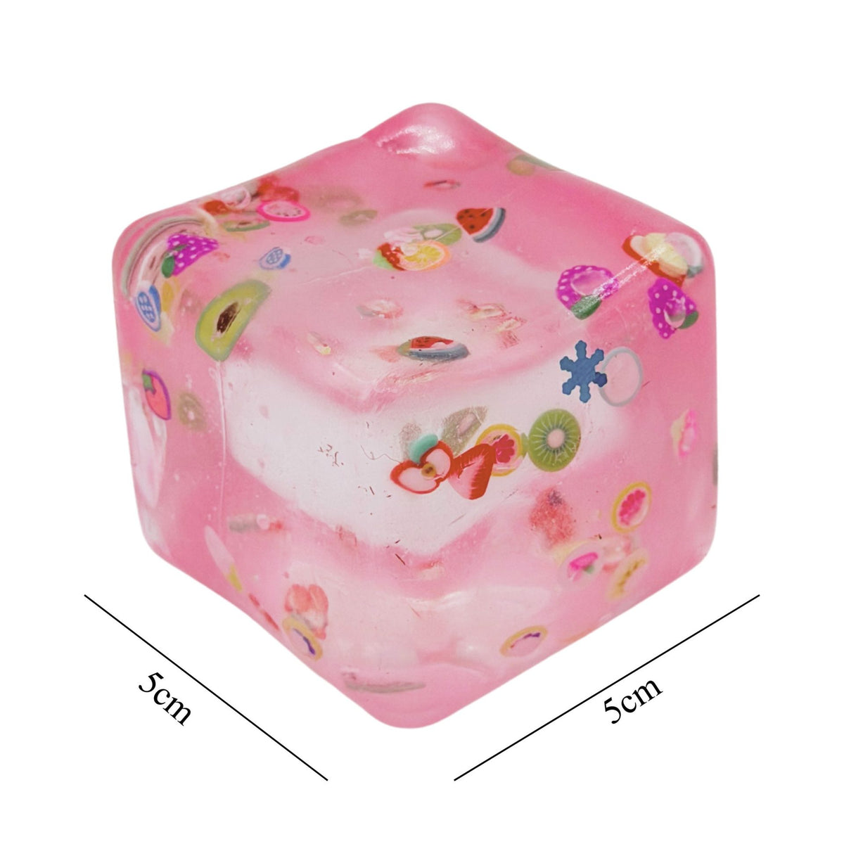Jucarie Squishy Antistres Cub Fidget 3D, Model Fructe de Vara Super Solid, Silicon Dens, 5 cm, Roz
