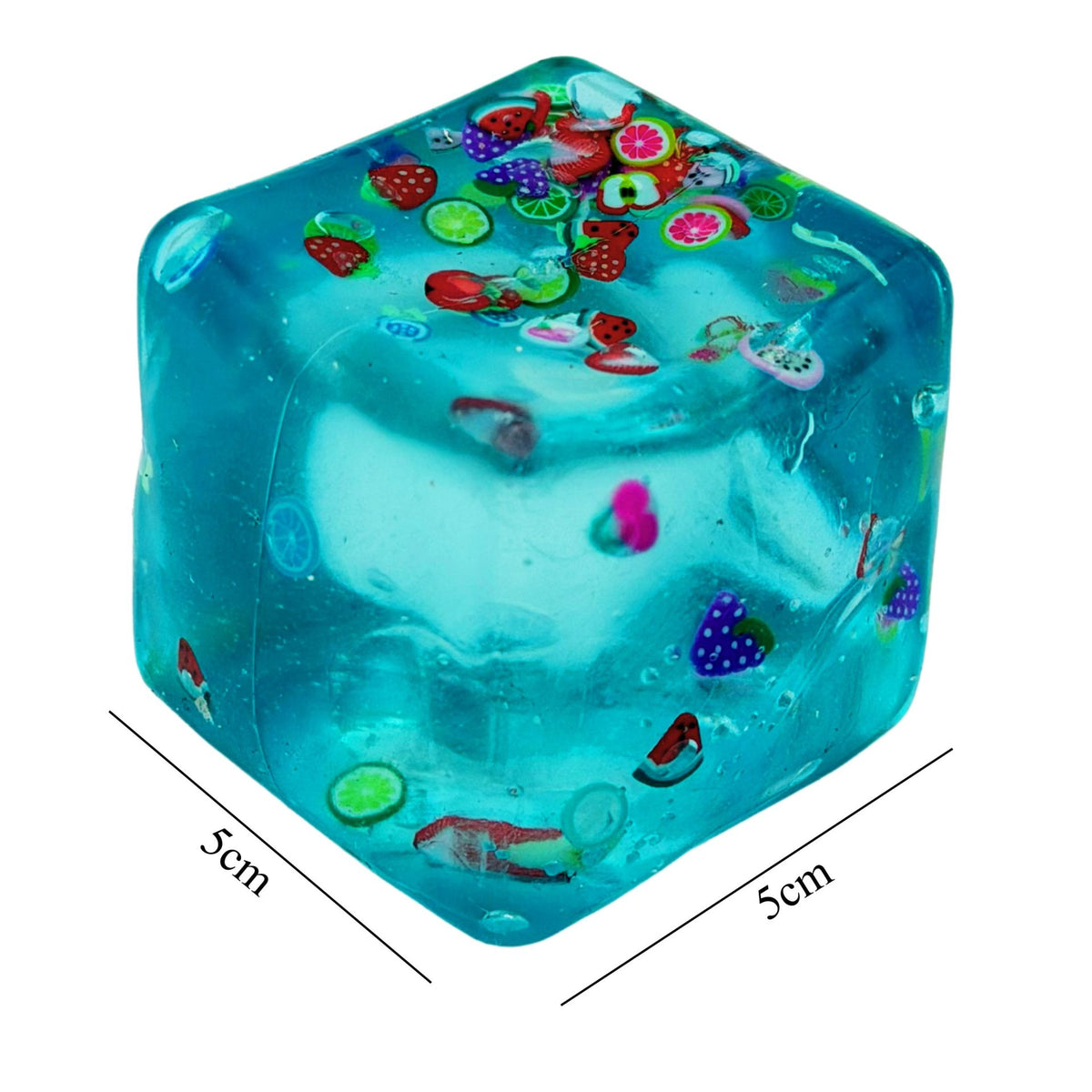 Jucarie Squishy Cub Fidget 3D, Antistres Senzorial Super Solid, Silicon Dens, Model Fructe de Vara, Albastru, 5 cm