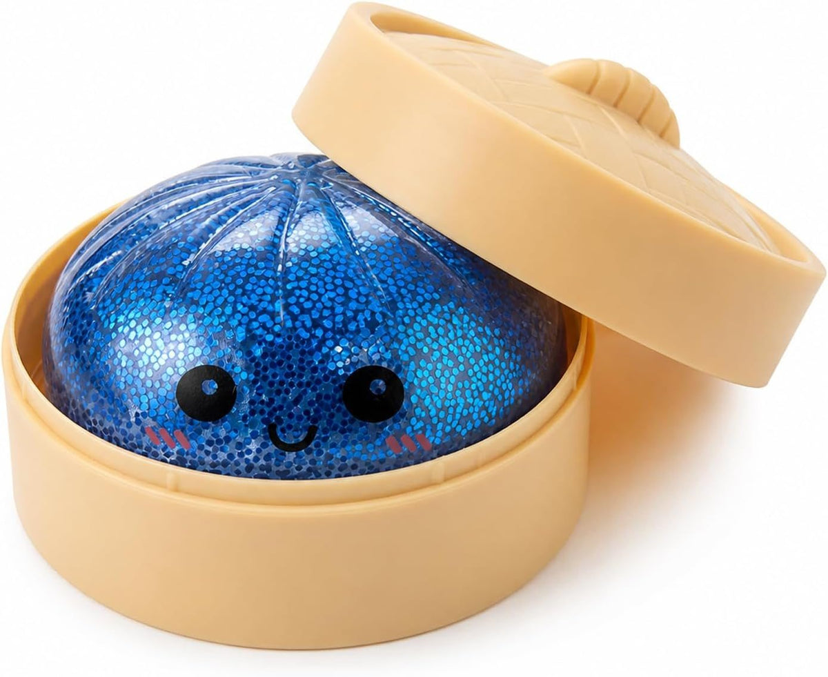 Jucarie Squishy Dumpling Antistres, Revenire Lenta cu Sclipici si Bile de Hidrogel, Termoplastic, 8.5 cm, Culoare Surpriza