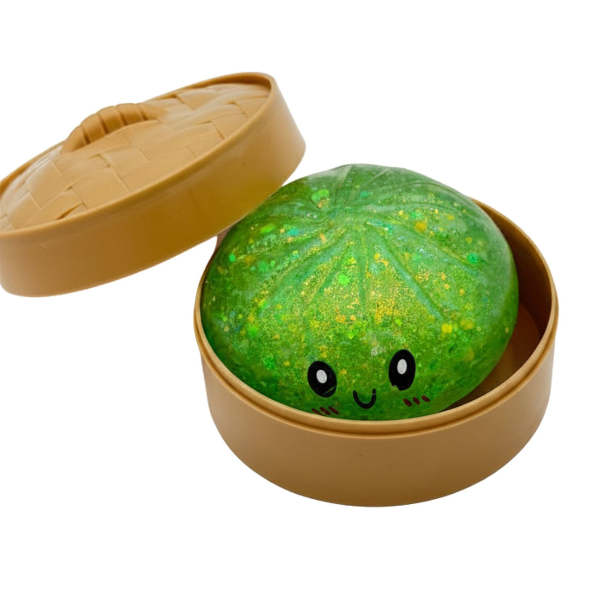 Jucarie Squishy Dumpling Antistres, Glitter Edition cu Revenire Lenta, Material TPR, 8.5 cm, Culoare Aleatorie