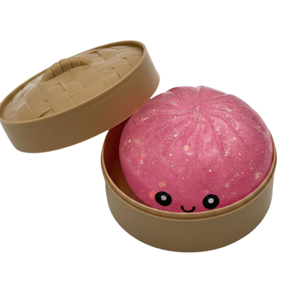 Jucarie Squishy Dumpling Antistres, Glitter Edition cu Revenire Lenta, Material TPR, 8.5 cm, Culoare Aleatorie