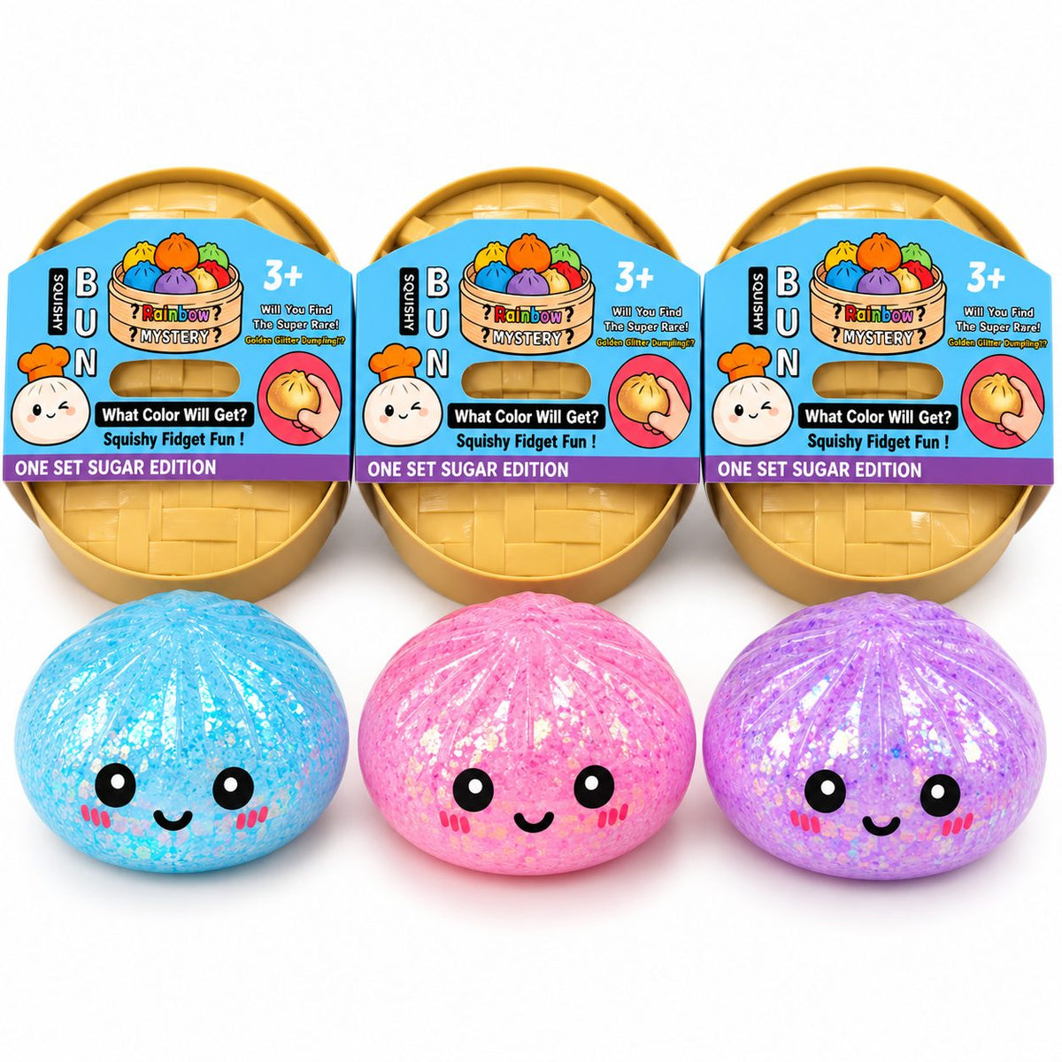 Mishos Jucarie Squishy Antistres Dumpling, Revenire Lenta cu Sclipici, Silicon, 16x16 cm, Culori Diverse
