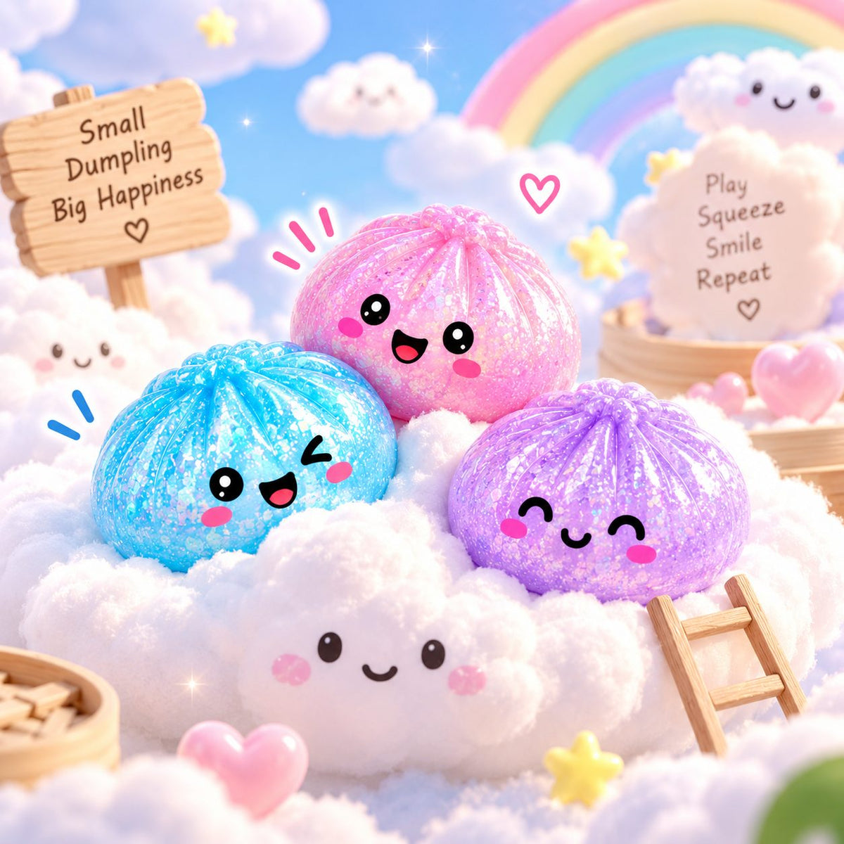Mishos Jucarie Squishy Antistres Dumpling, Revenire Lenta cu Sclipici, Silicon, 16x16 cm, Culori Diverse