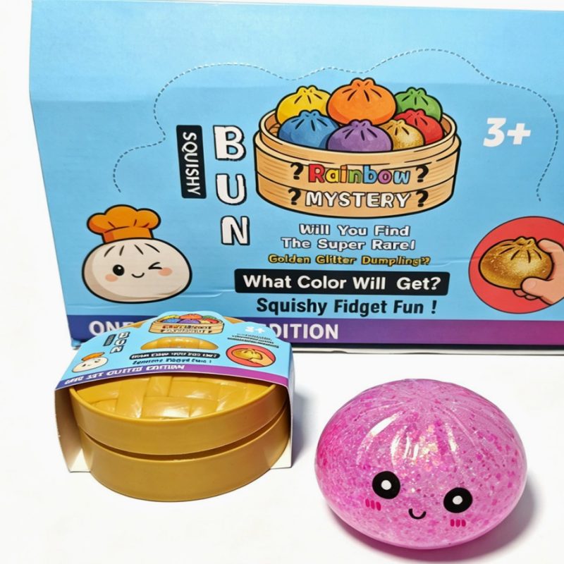 Mishos Jucarie Squishy Antistres Dumpling, Revenire Lenta cu Sclipici, Silicon, 16x16 cm, Culori Diverse
