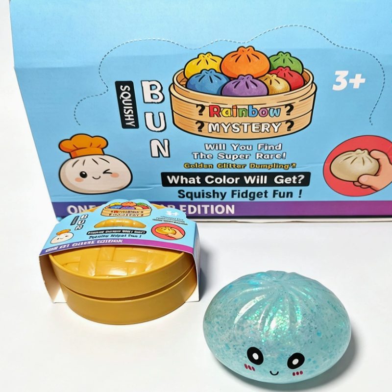Mishos Jucarie Squishy Antistres Dumpling, Revenire Lenta cu Sclipici, Silicon, 16x16 cm, Culori Diverse