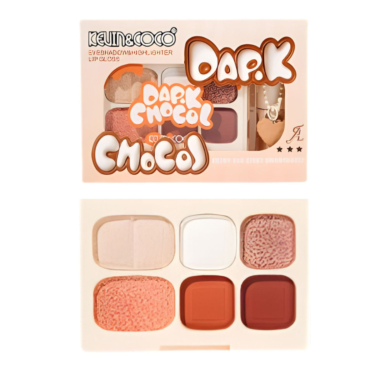 Set Machiaj Kevin&Coco, Paleta Farduri de Ochi si Gloss de Buze, 6 Nuante Mate si Shimmer, Pigmentare Intensa, Portocaliu, 10.4 g