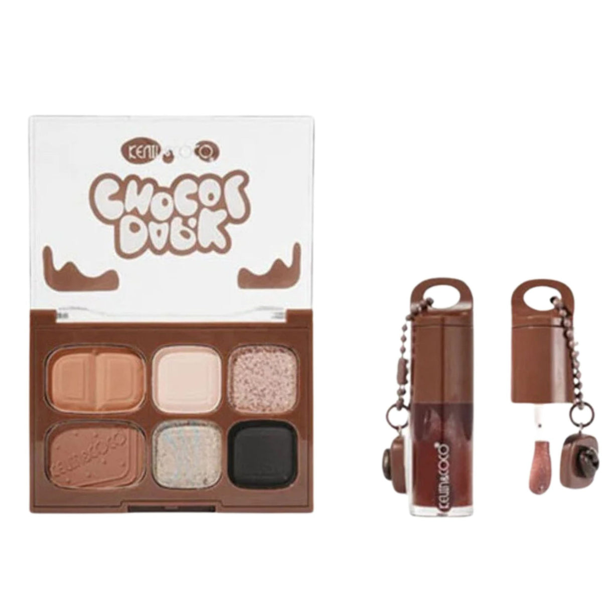 Kevin&Coco Set Machiaj cu Paleta Farduri de Ochi si Lip Gloss, 6 Nuante Pigmentate, Finisaj Mat si Shimmer, Oglinda Inclusa, Maro, 10.4 g