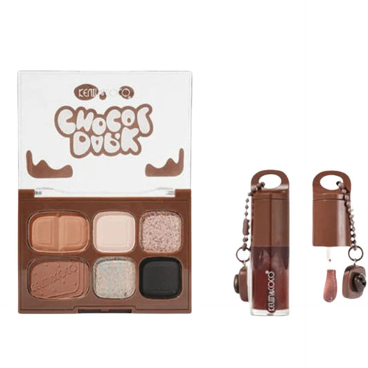 Kevin&Coco Set Machiaj cu Paleta Farduri de Ochi si Lip Gloss, 6 Nuante Pigmentate, Finisaj Mat si Shimmer, Oglinda Inclusa, Maro, 10.4 g