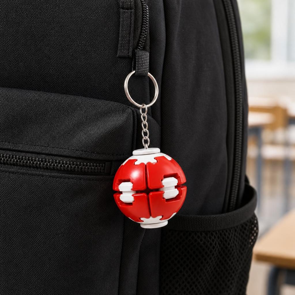 Minge Antistres Rotativa 3D, Sistem Push And Spin, Keychain Fidget Spinner, Plastic, 4.5x5 cm, Rosu