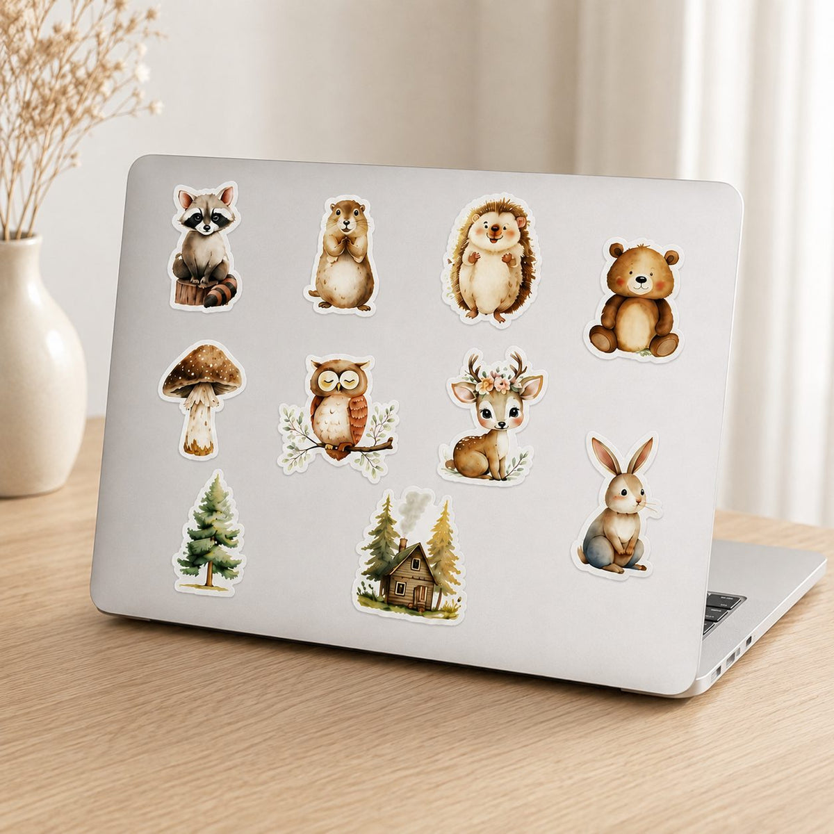 Rola Stickere Decorative, Animale De Padure Stil Acuarela, Hartie Autoadeziva, 500 Bucati, 10 Modele, Multicolor, Latime 3 cm
