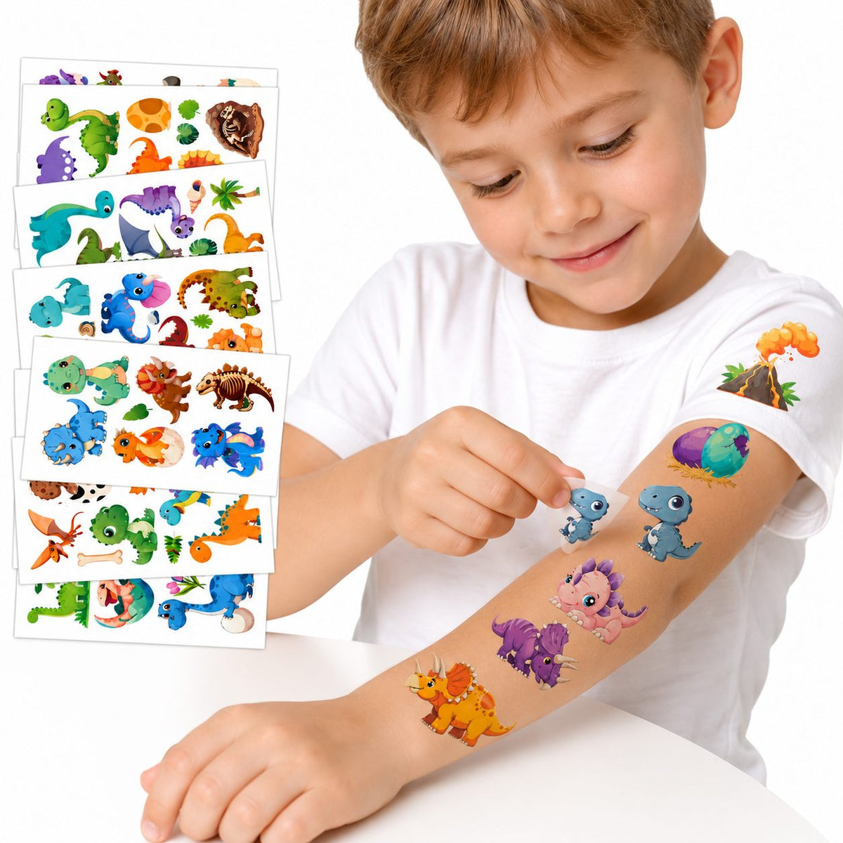 Tatuaje Temporare pentru Copii, Modele Dinozauri Cartoon Impermeabile, Hartie Non-Toxica, Foaie 12.03 x 6.83 cm, Multicolor