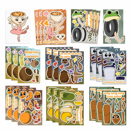 Set Stickere Decorative, Personaje Virale Meme Brainrot, Hartie Autoadeziva, 8 Modele, 11 x 16 cm, Multicolor