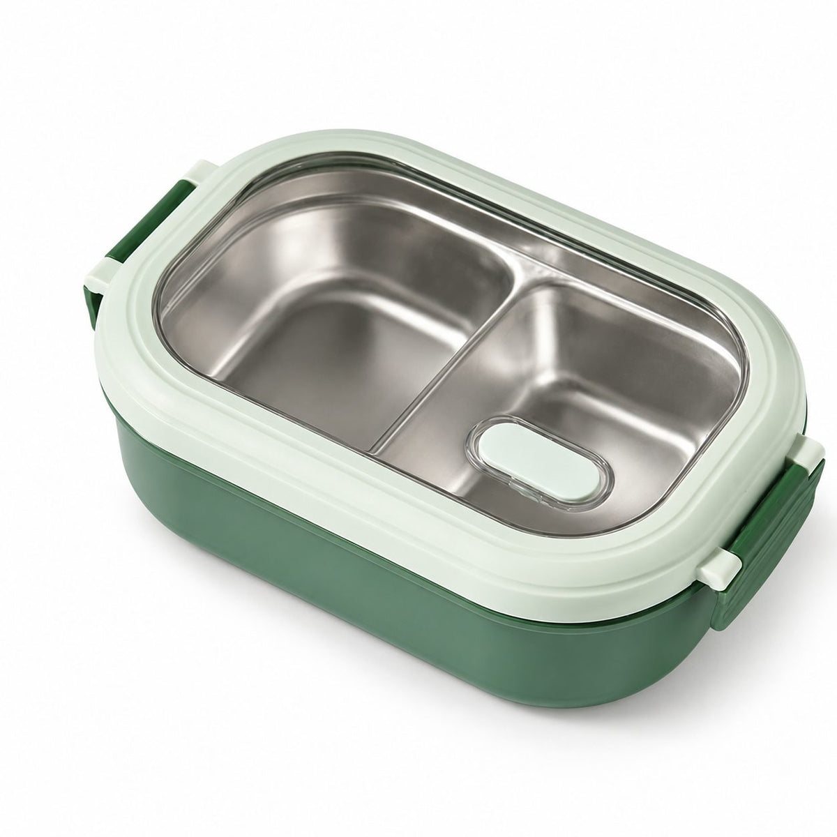Caserola Lunch Box pentru Elevi si Studenti, Recipient Pranz cu Compartiment Interior din Inox, Exterior Plastic PP, 22.5 x 14.5 x 8 cm, Verde