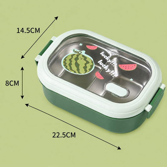 Caserola Lunch Box pentru Elevi si Studenti, Recipient Pranz cu Compartiment Interior din Inox, Exterior Plastic PP, 22.5 x 14.5 x 8 cm, Verde
