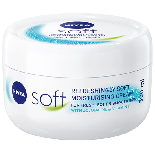 Nivea Crema Hidratanta Soft, Textura Usoara cu Ulei de Jojoba si Vitamina E, Corp Fata si Maini, 300 ml