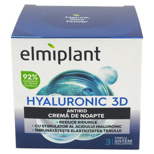 Elmiplant Crema Antirid de Noapte cu Acid Hialuronic, Regenerare si Hidratare Intensa pentru Ten, 50 ml