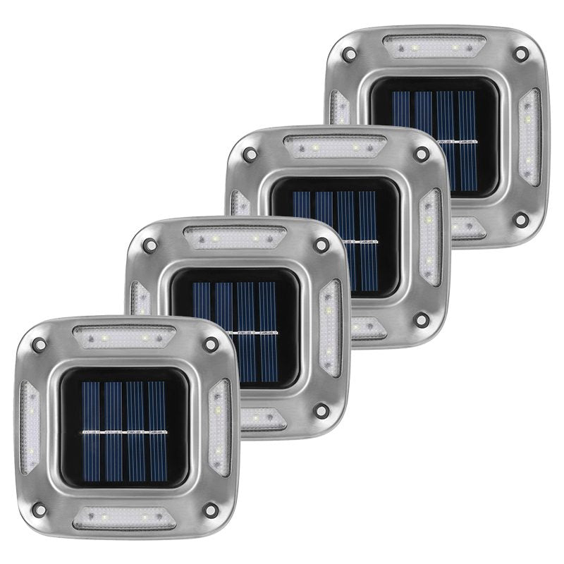 Lampa Solara LED pentru Gradina, 8 LED-uri, Protectie IP65, Montare Perete sau Pamant, ABS si Policarbonat, 9 x 9 cm, Alb Cald, Gri, Set 4 Bucati