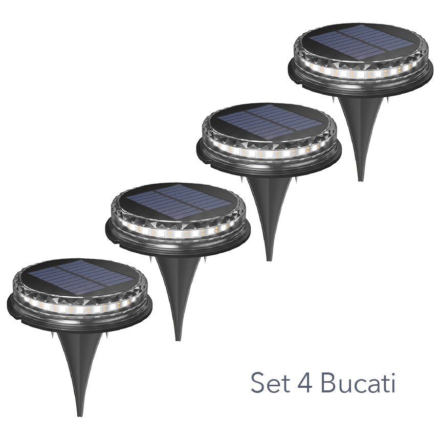 Set Lampi Solare LED Tip Spot pentru Gradina, 8 LED-uri cu Senzor de Lumina, Impermeabile IP44, ABS si Policarbonat, Lumina Alba Rece, 12 x 13.5 cm, Negru/Auriu, 4 Bucati
