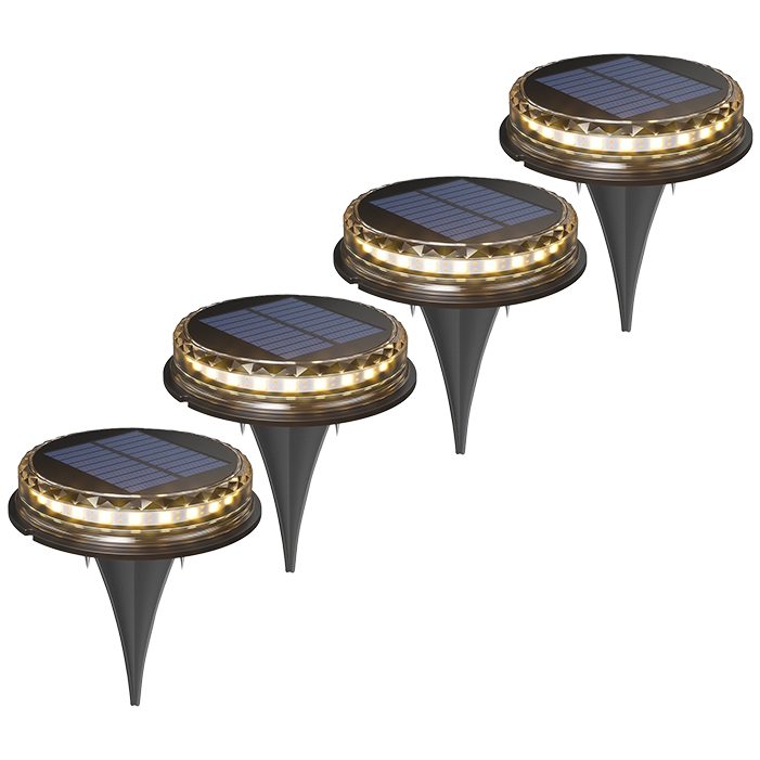 Lampa Solara LED Tip Spot pentru Gradina, 8 LED-uri cu Senzor de Lumina, IP44 Rezistenta la Apa, ABS si Policarbonat, Lumina Alba Calda, 12 x 13.5 cm, Set 4 Bucati