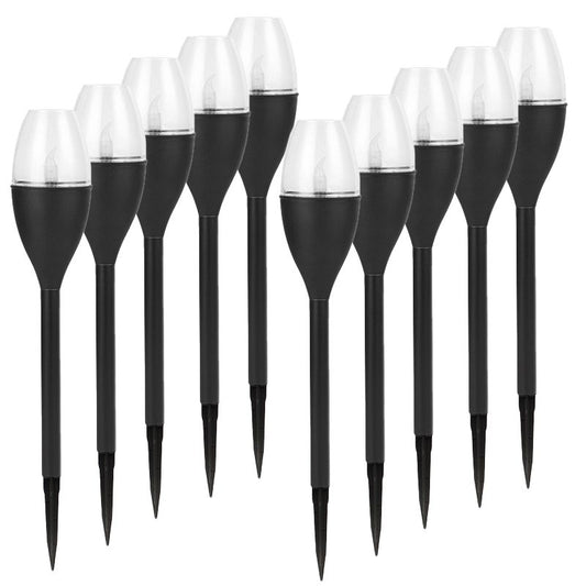 Lampa Solara LED pentru Gradina, Efect Flacara Multicolor, Design Pahar de Vin, Protectie IP65, PVC si ABS, Inaltime 37.5 cm, Negru, Set 10 Bucati