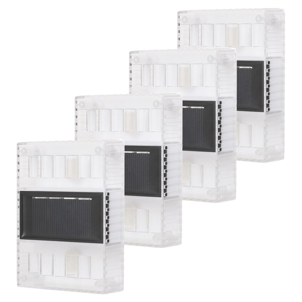 Aplica Solara LED pentru Gradina si Terasa, Senzor de Lumina, Rezistenta la Apa IP65, ABS si Policarbonat, 10x2.5x7 cm, Set 4 Bucati, Lumina Alb Calda
